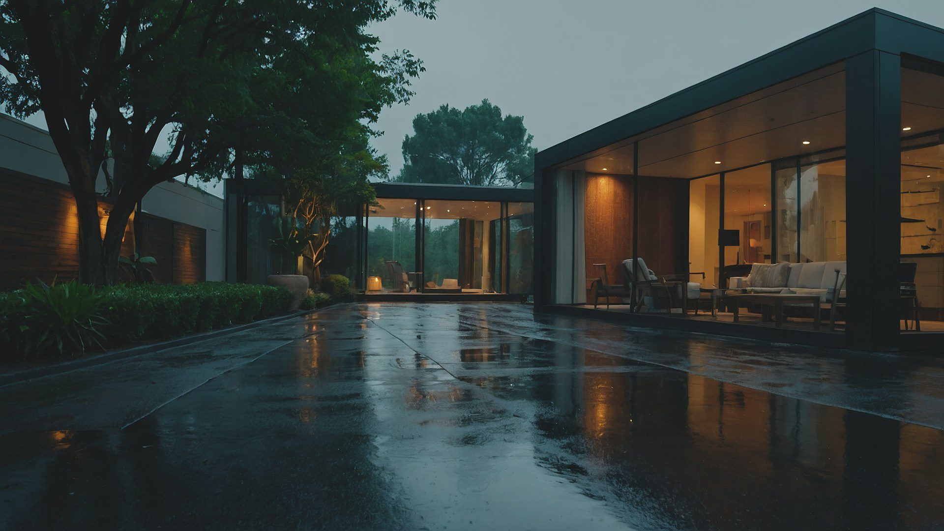 Modern house on a rainy day in Seattle